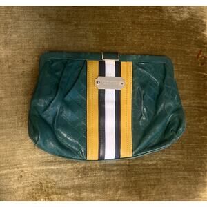 RARE L.A.M.B. Foldover Clutch in Green Leather Gwen Stefani Yellow Black White